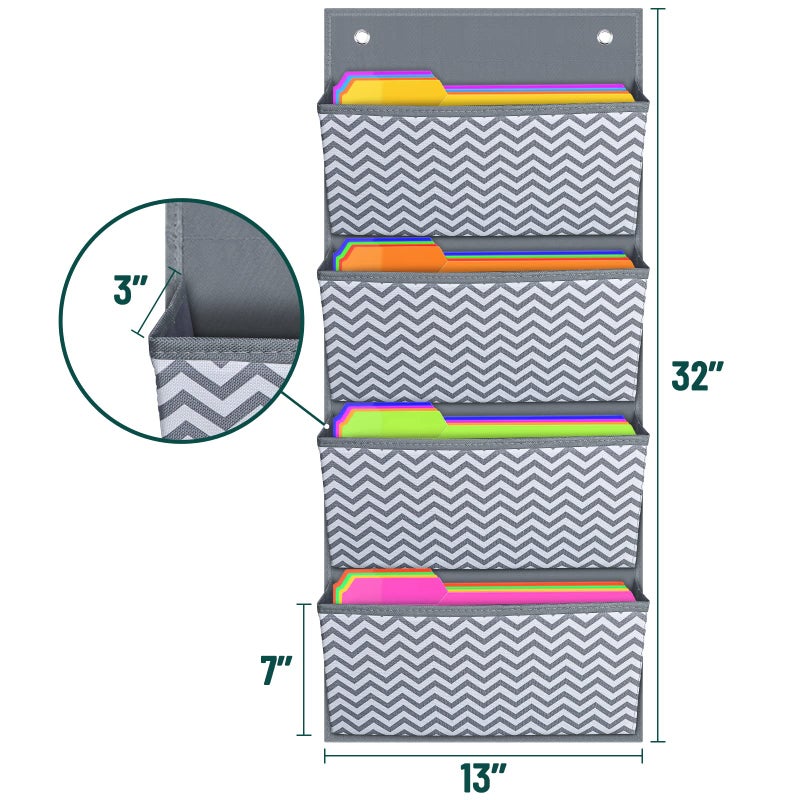 AKAYOK Hanging Wall File Organizer Wall Mount File Storage Organizer Pocket Chart, Over The Door File Organizer, Office Supplies for Home School Organization - Wave Pattern (4 Pockets) - Image 5
